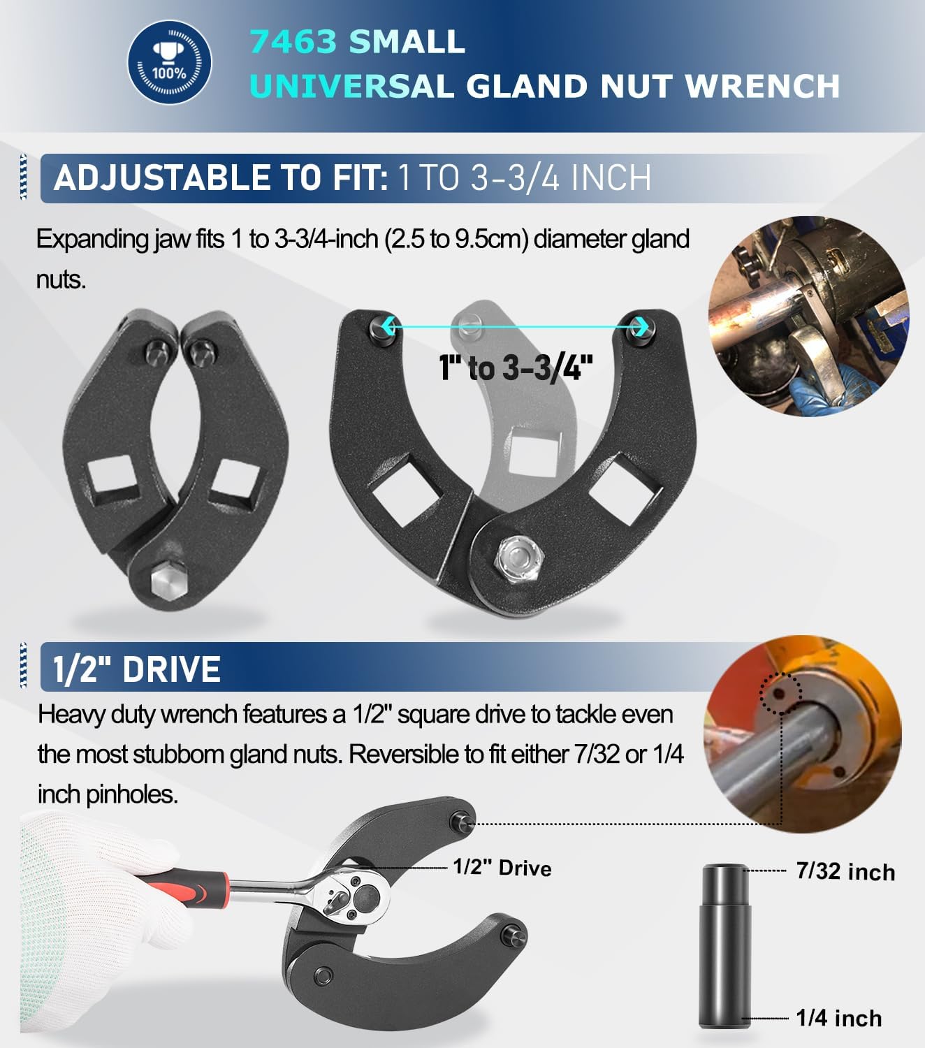 Set of 2 Hydraulic Cylinder Spanner Wrenches for Gland Nuts on Farm and Construction Equipment, Adjustable and Universal Sizes