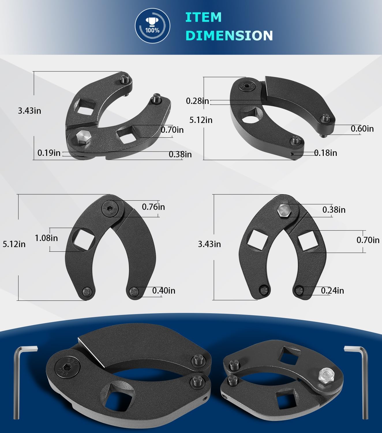 Set of 2 Hydraulic Cylinder Spanner Wrenches for Gland Nuts on Farm and Construction Equipment, Adjustable and Universal Sizes