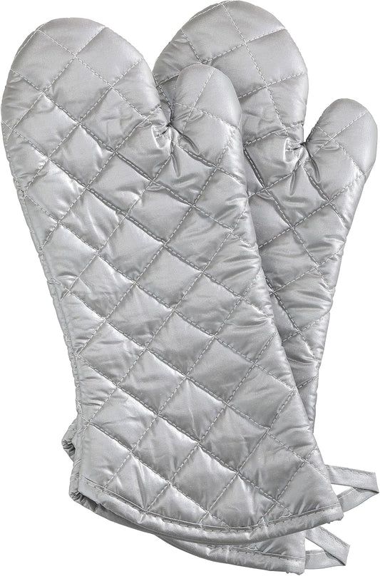 Set of 2 Interwoven Cloth/Silicone Oven Mitts by New Star Foodservice - Heat Resistant up to 400F, 15-Inch