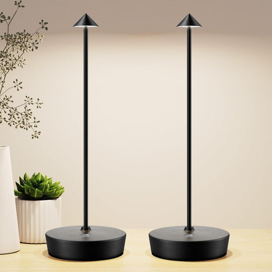 Set of 2 JALVDE Rechargeable LED Cordless Table Lamps - Portable Outdoor Lighting for Dining Patio and Restaurants, 3 Color Touch Dimmable with 6000mAh Battery