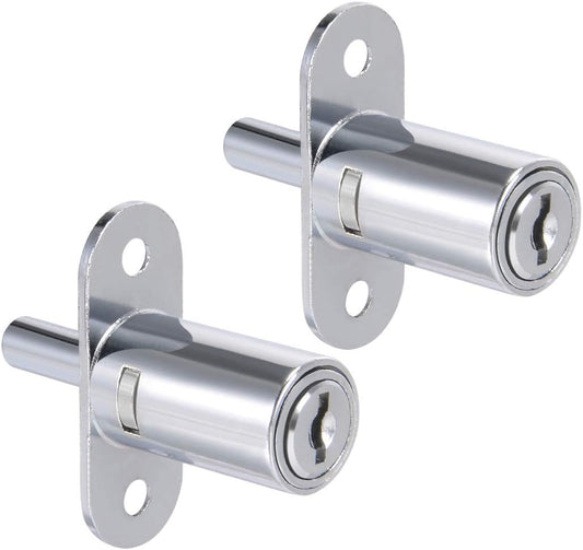 Set of 2 Keyed Alike Zinc Alloy Chrome Plunger Locks for Drawers, Desks, Wardrobes, and Cabinets - 3/4" Cylinder Diameter, 1-1/4" Cylinder Length