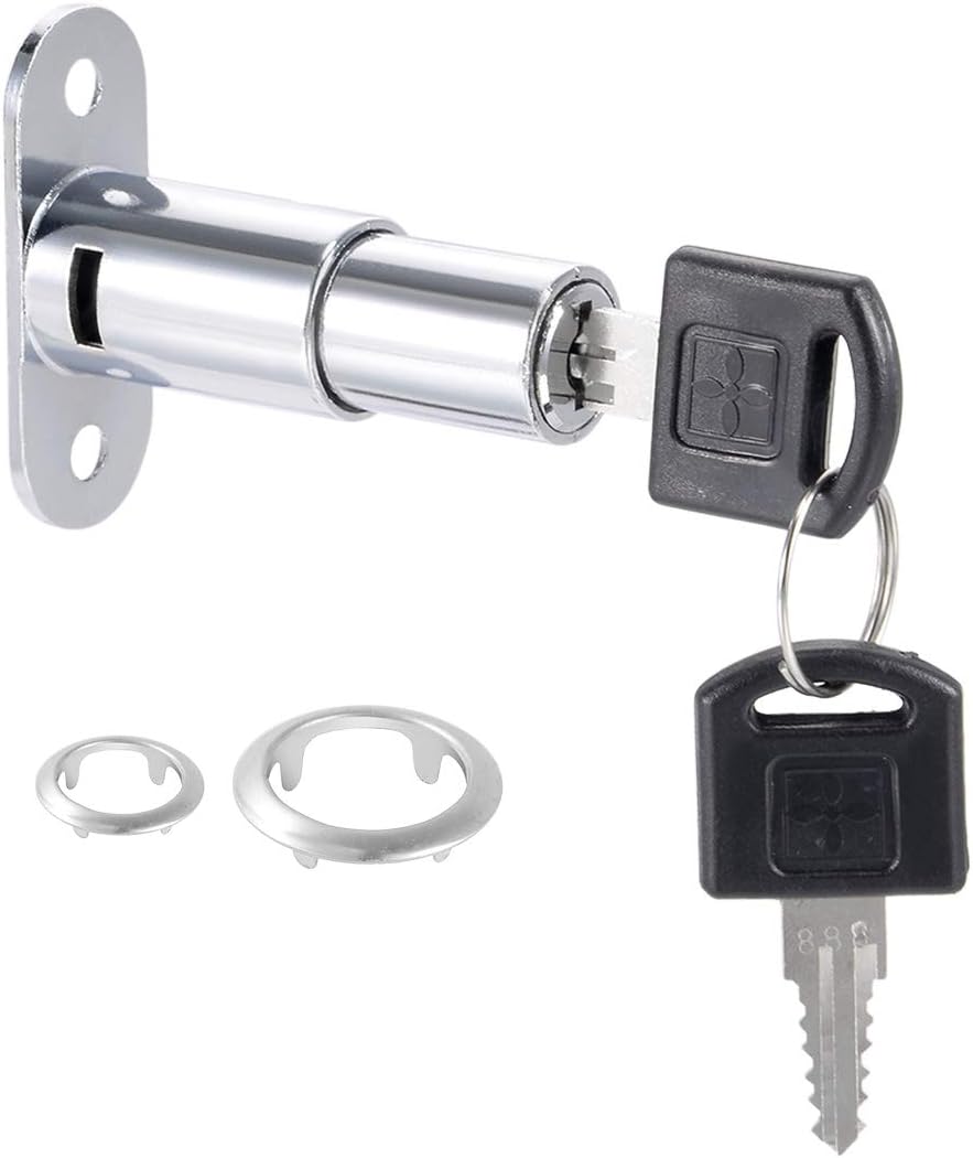 Set of 2 Keyed Alike Zinc Alloy Chrome Plunger Locks for Drawers, Desks, Wardrobes, and Cabinets - 3/4" Cylinder Diameter, 1-1/4" Cylinder Length