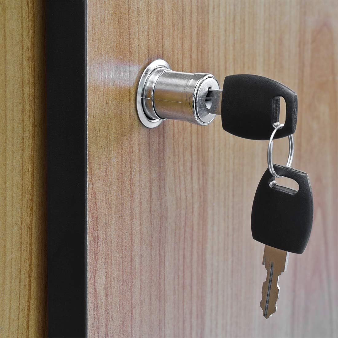 Set of 2 Keyed Alike Zinc Alloy Chrome Plunger Locks for Drawers, Desks, Wardrobes, and Cabinets - 3/4" Cylinder Diameter, 1-1/4" Cylinder Length