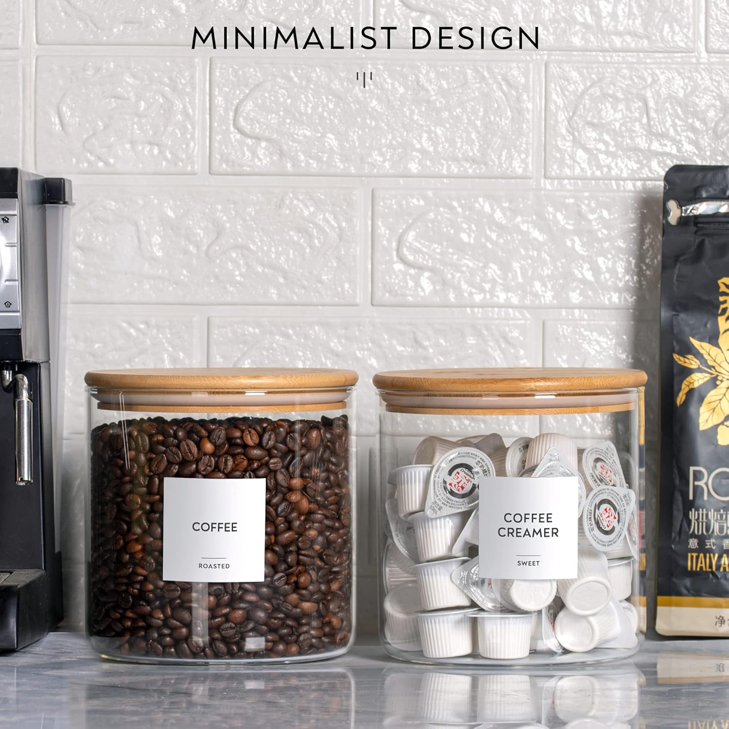 Set of 2 Laramaid 73oz Glass Jar Canisters with Bamboo Lids, Customizable Labels, Food Storage Containers for Home and Kitchen