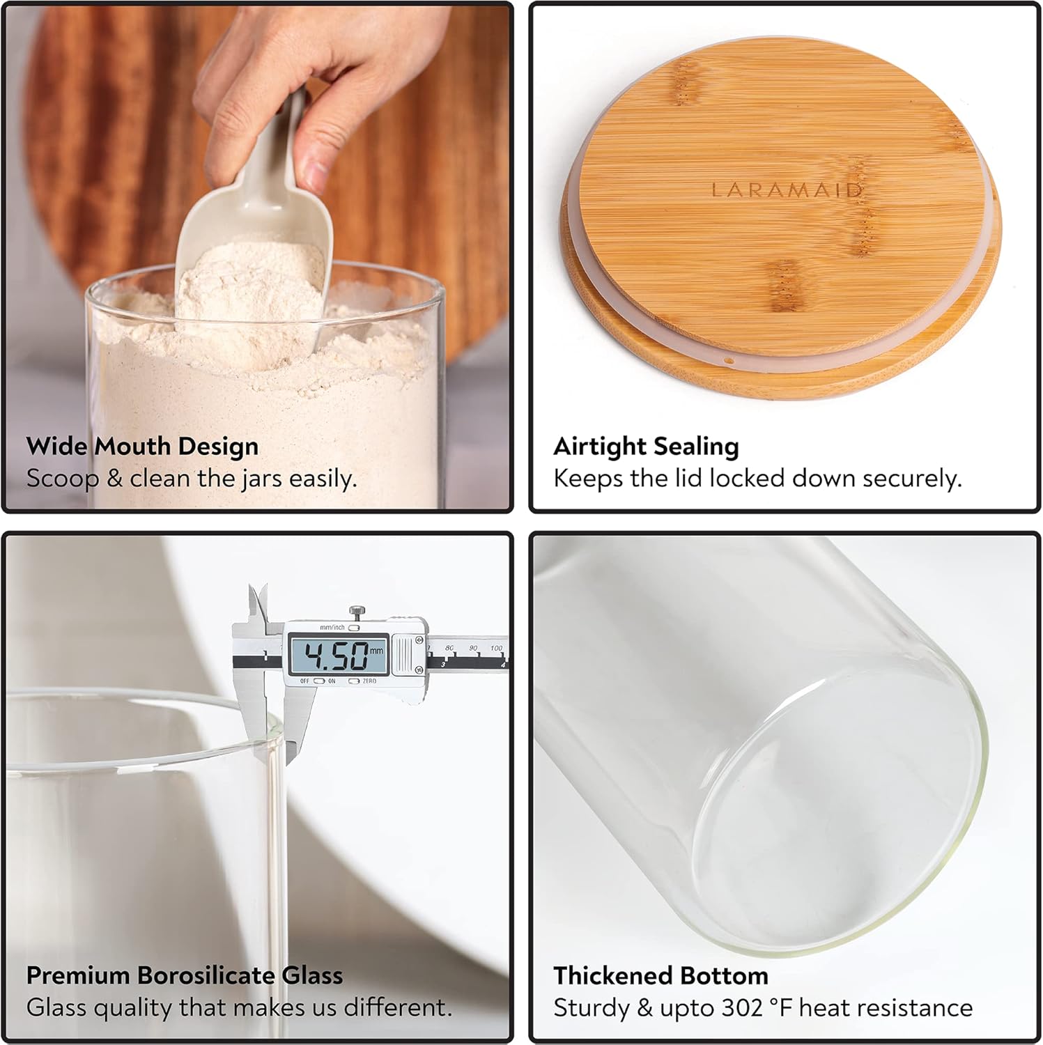 Set of 2 Laramaid 73oz Glass Jar Canisters with Bamboo Lids, Customizable Labels, Food Storage Containers for Home and Kitchen