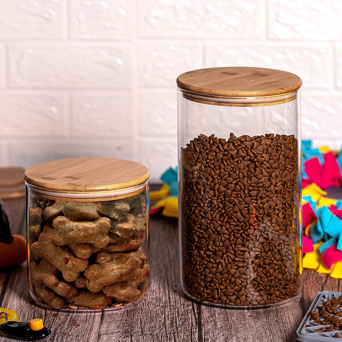 Set of 2 Laramaid 73oz Glass Jar Canisters with Bamboo Lids, Customizable Labels, Food Storage Containers for Home and Kitchen