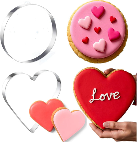 Set of 2 Large 8" Stainless Steel Heart and Round Cookie Cutters for Holiday Baking - Teenyyou