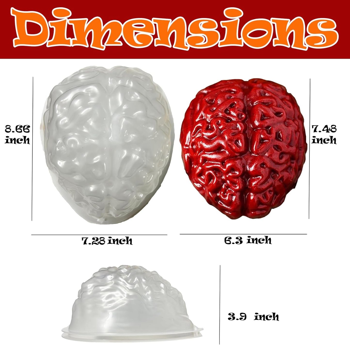 Set of 2 Large Human Zombie Brain Gelatin Molds for Halloween Cake Candy - Plastic Brain Mould for Party Decorations - Kid and Adult-Friendly Brain Jello Mold