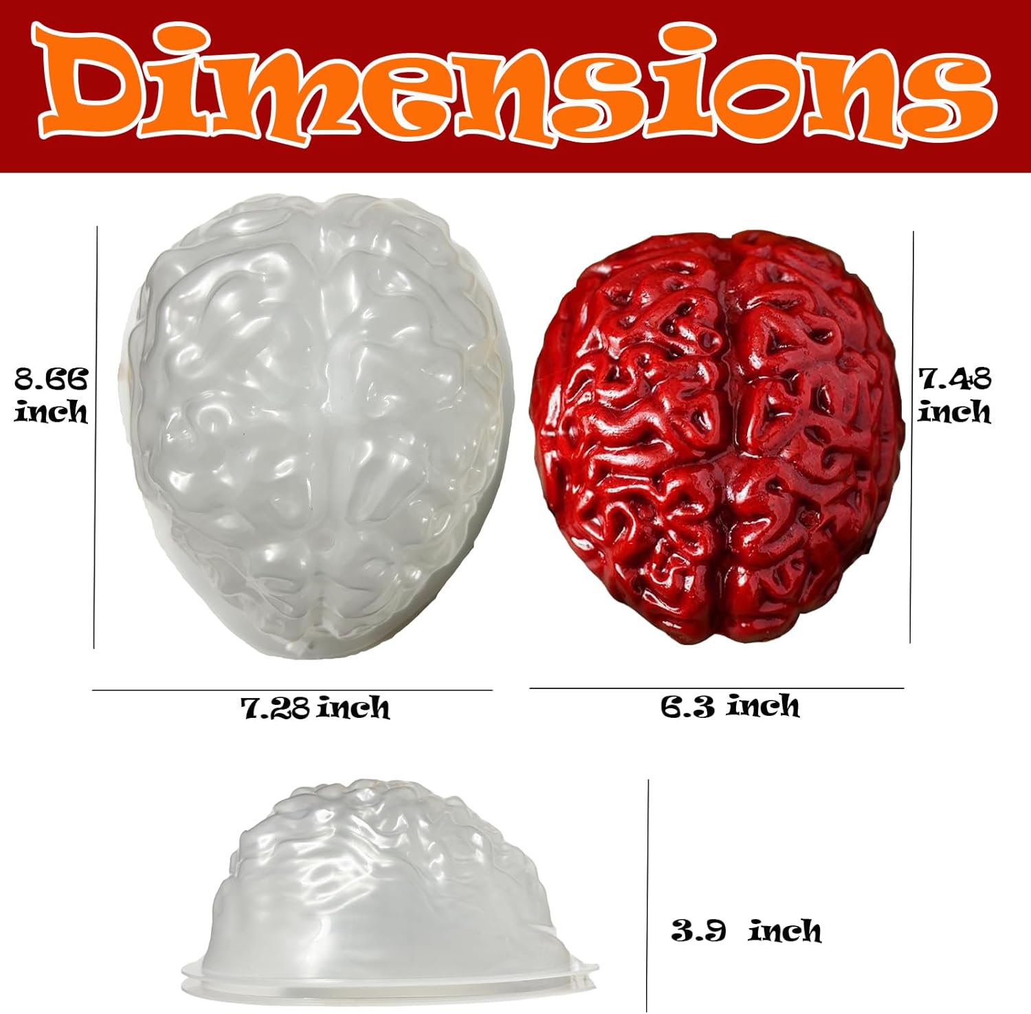 Set of 2 Large Human Zombie Brain Gelatin Molds for Halloween Cake Candy - Plastic Brain Mould for Party Decorations - Kid and Adult-Friendly Brain Jello Mold