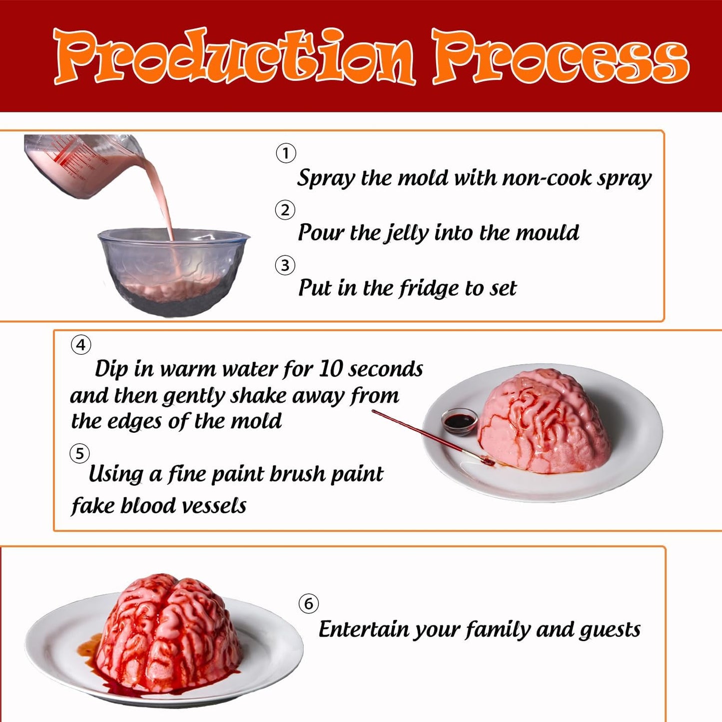 Set of 2 Large Human Zombie Brain Gelatin Molds for Halloween Cake Candy - Plastic Brain Mould for Party Decorations - Kid and Adult-Friendly Brain Jello Mold