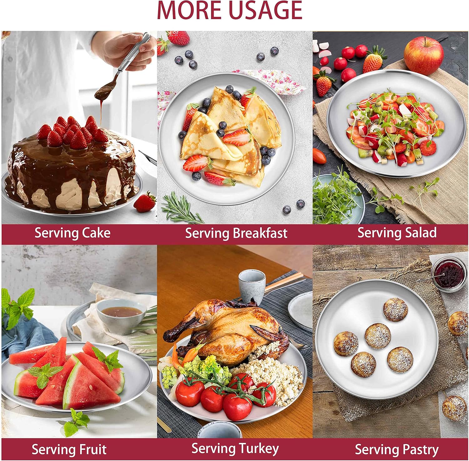 Set of 2 Large Stainless Steel Round Pizza Pans - 10 Inch Healthy Tray for Baking and Serving - Dishwasher Safe