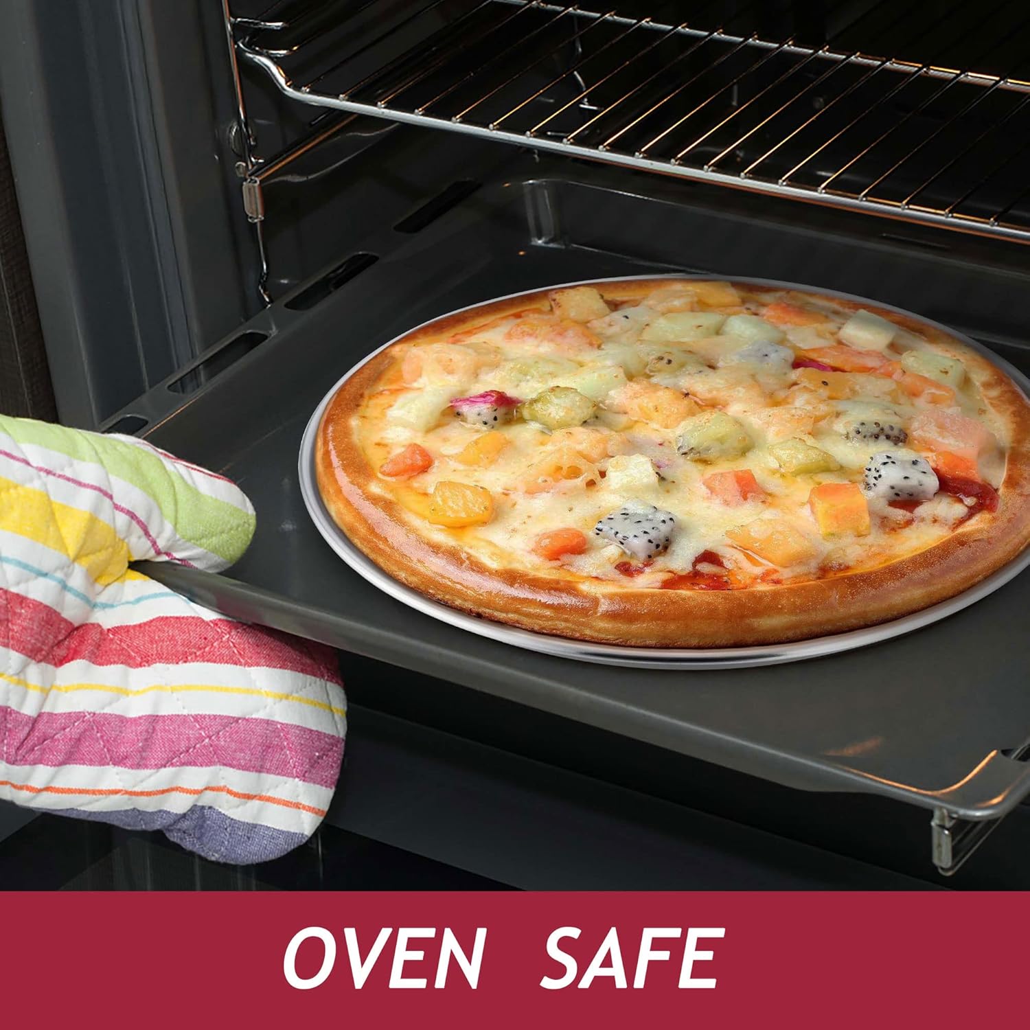 Set of 2 Large Stainless Steel Round Pizza Pans - 10 Inch Healthy Tray for Baking and Serving - Dishwasher Safe