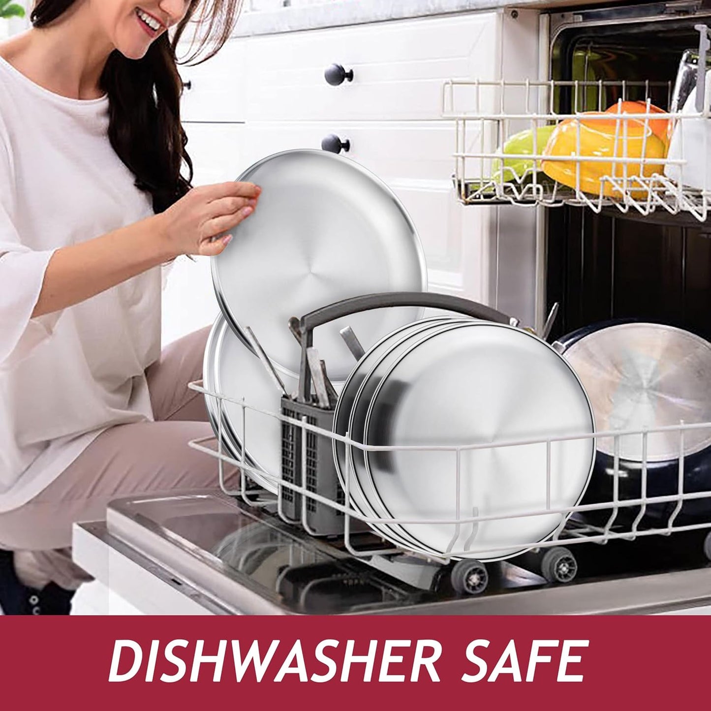 Set of 2 Large Stainless Steel Round Pizza Pans - 10 Inch Healthy Tray for Baking and Serving - Dishwasher Safe