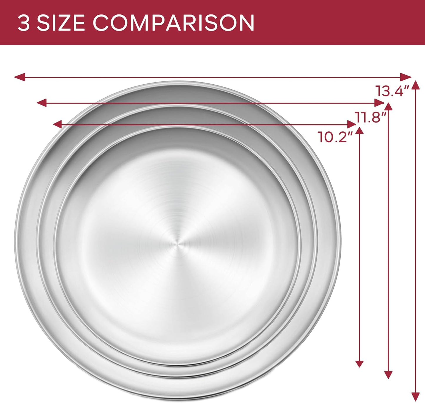 Set of 2 Large Stainless Steel Round Pizza Pans - 10 Inch Healthy Tray for Baking and Serving - Dishwasher Safe