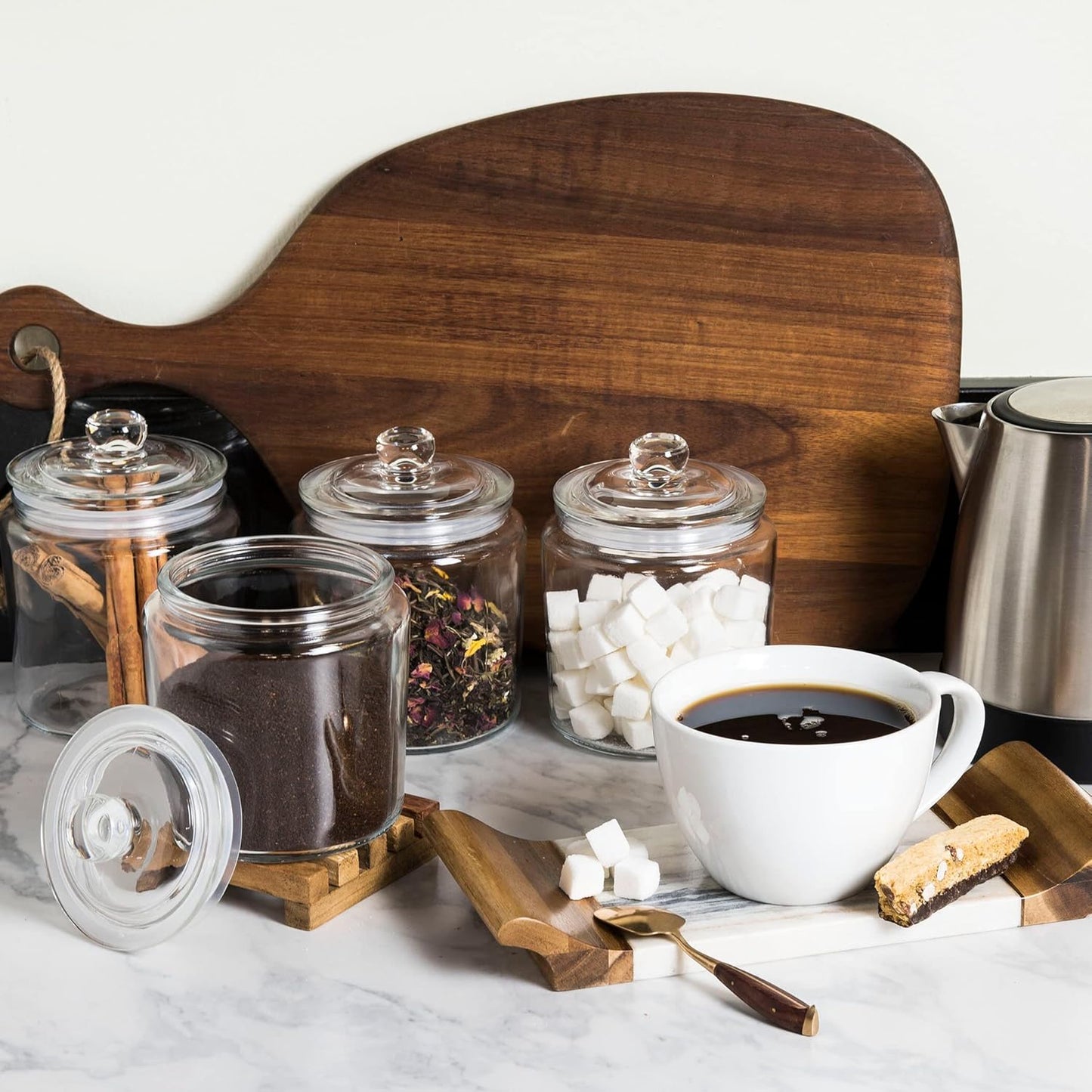 Set of 2 Le'raze 1 Gallon Glass Cookie Jars with Labels & Marker - Airtight Canister Sets for Kitchen Counter