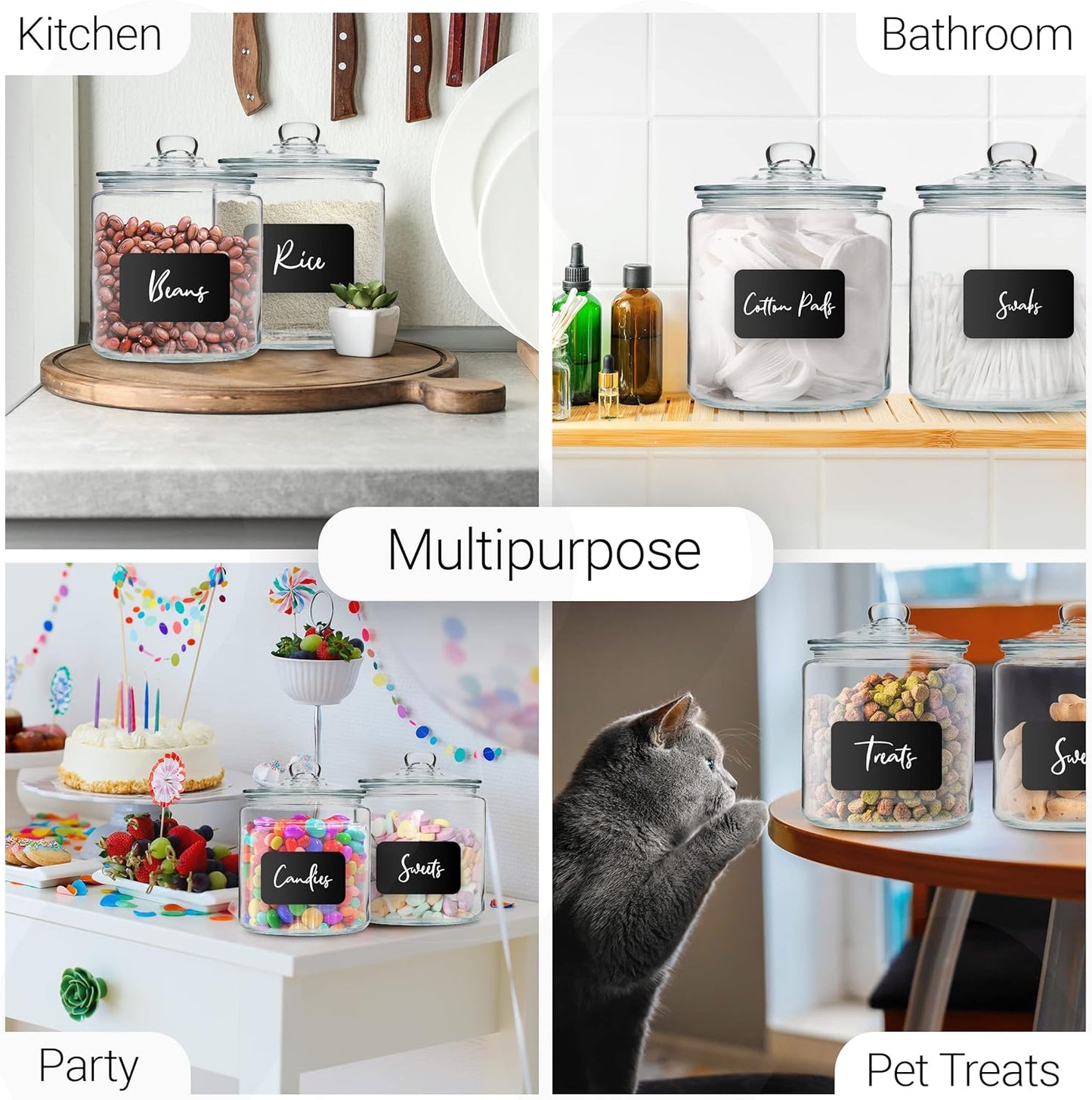 Set of 2 Le'raze 1 Gallon Glass Cookie Jars with Labels & Marker - Airtight Canister Sets for Kitchen Counter