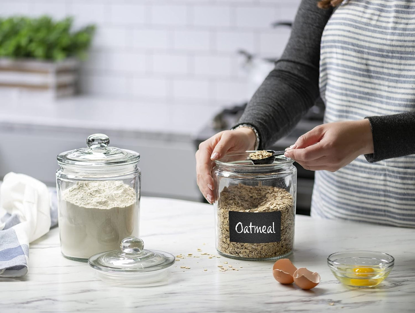 Set of 2 Le'raze 1 Gallon Glass Cookie Jars with Labels & Marker - Airtight Canister Sets for Kitchen Counter