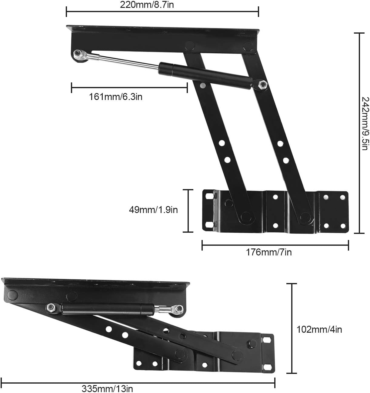 Set of 2 Lift Up Top Hinge Spring Stand Brackets for Coffee Table, 9.52 Inch Gas Hydraulic Mechanism - WildKart