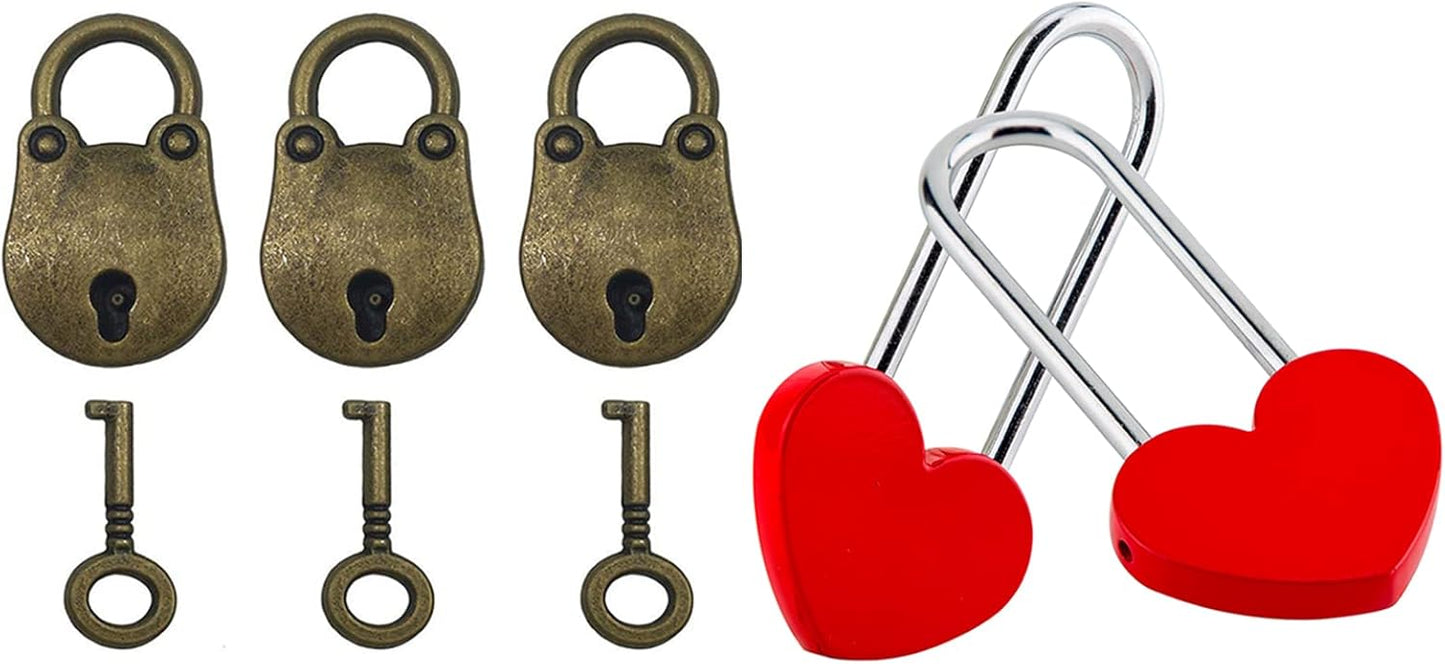 Set of 2 Love Locks (50mm) Without Key & 3 Bear Shaped Locks with 2 Keys