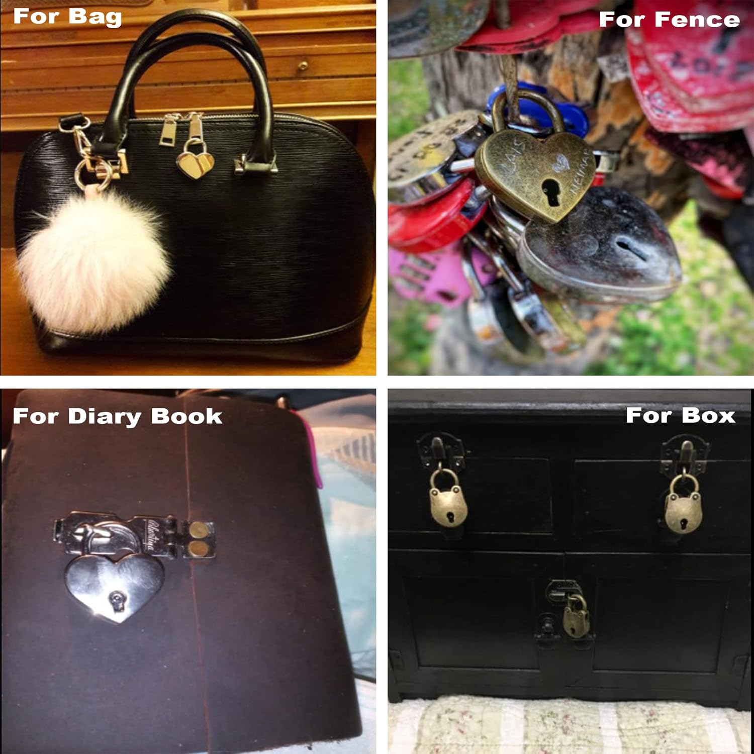 Set of 2 Love Locks Without Key + 3 Mini Vintage Bear Locks with Keys - 3.5" 50mm Size