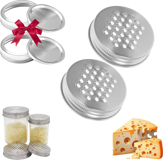 Set of 2 Mason Jar Cheese Grater Lids - Wide Mouth Jar Accessories for Shaking, Fermenting, and Canning