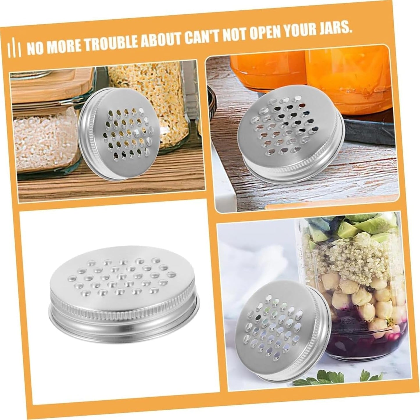 Set of 2 Mason Jar Cheese Grater Lids - Wide Mouth Jar Accessories for Shaking, Fermenting, and Canning