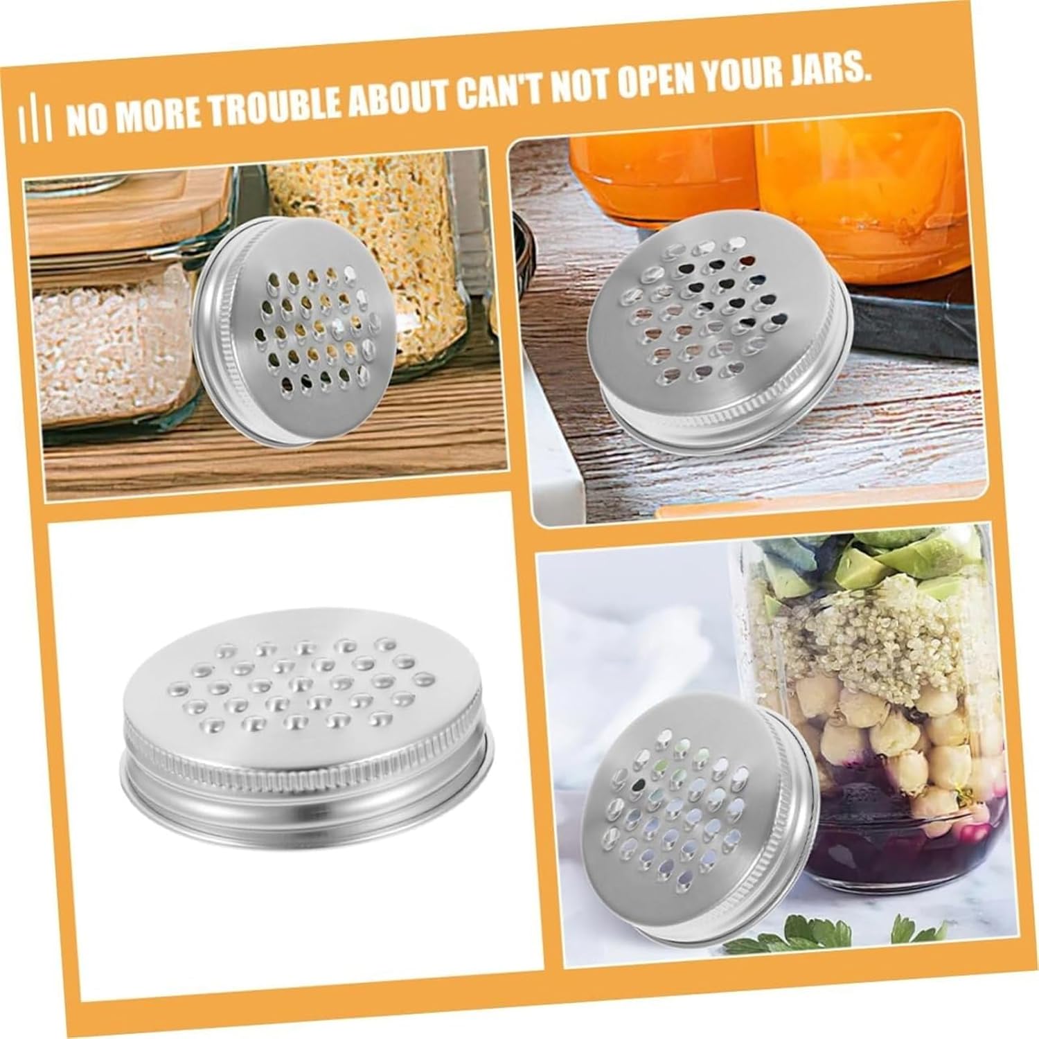Set of 2 Mason Jar Cheese Grater Lids - Wide Mouth Jar Accessories for Shaking, Fermenting, and Canning
