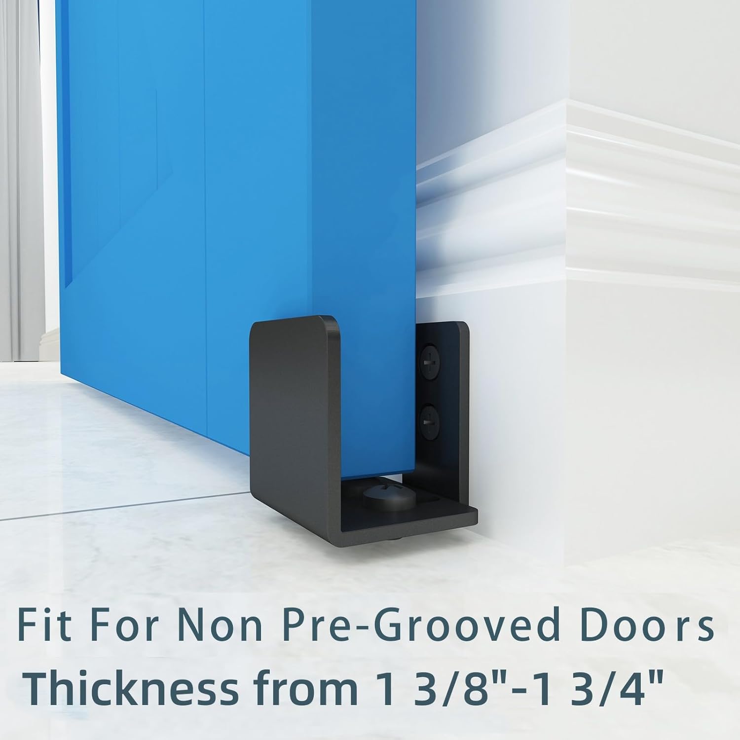 Set of 2 Matte Black Floor Guide Wall Mount Sliding Barn Door Hardware for Doors Up to 1-3/4"W 1-7/8"H