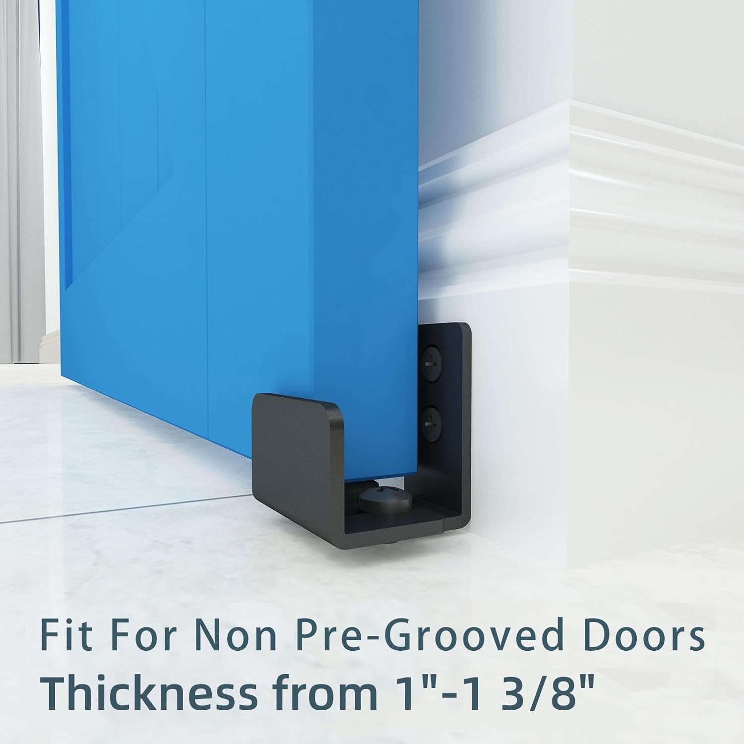 Set of 2 Matte Black Floor Guide Wall Mount Sliding Barn Door Hardware for Doors Up to 1-3/8" Wide and 1-1/4" High