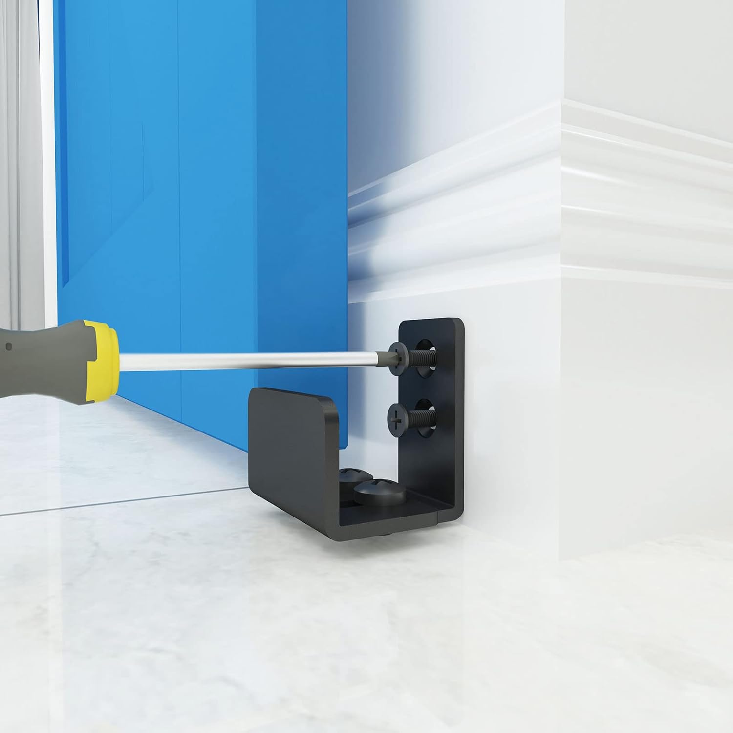 Set of 2 Matte Black Floor Guide Wall Mount Sliding Barn Door Hardware for Doors Up to 1-3/8" Wide and 1-1/4" High