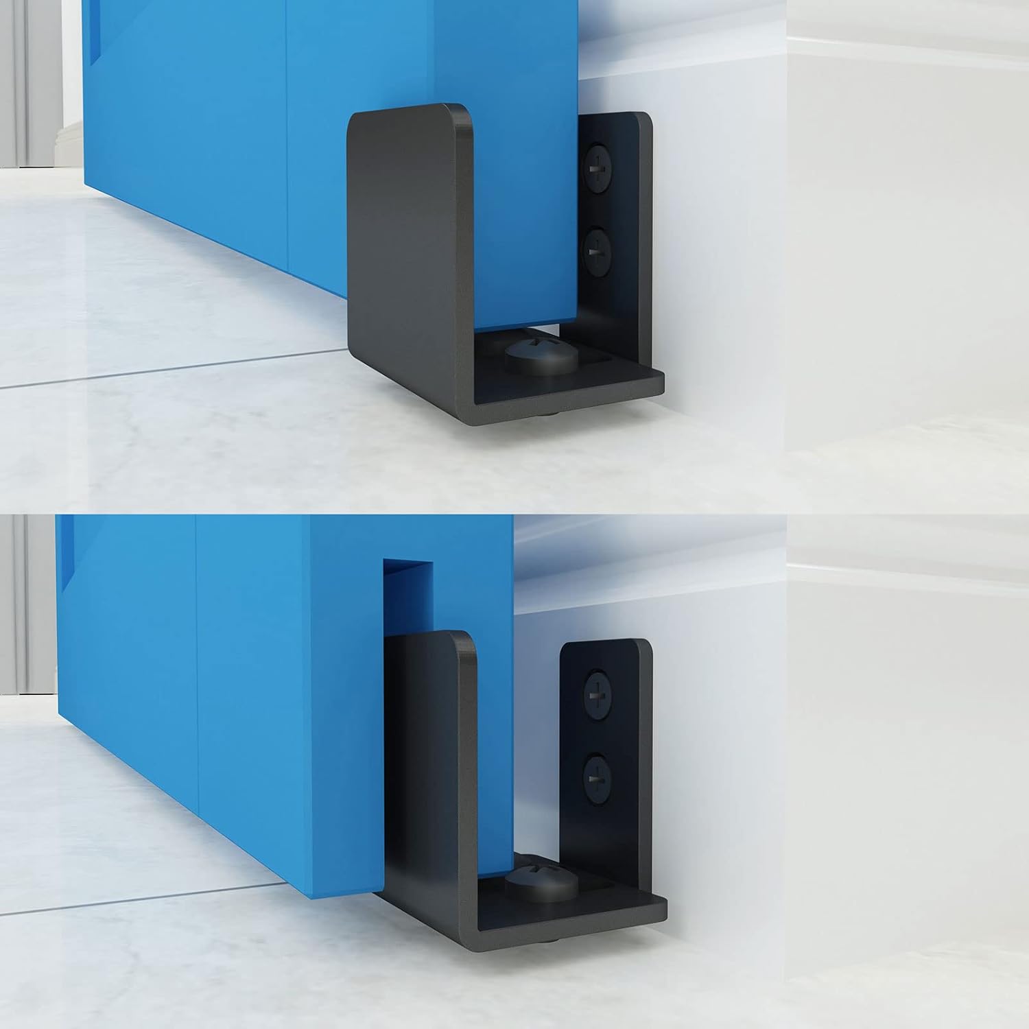 Set of 2 Matte Black Floor Guide Wall Mount Sliding Barn Door Hardware for Doors Up to 1-3/4"W 1-7/8"H