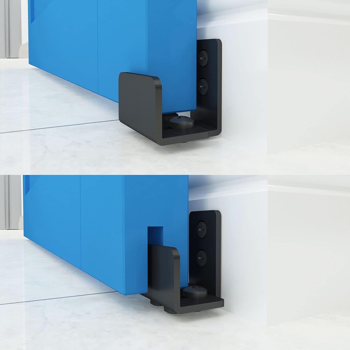 Set of 2 Matte Black Floor Guide Wall Mount Sliding Barn Door Hardware for Doors Up to 1-3/8" Wide and 1-1/4" High