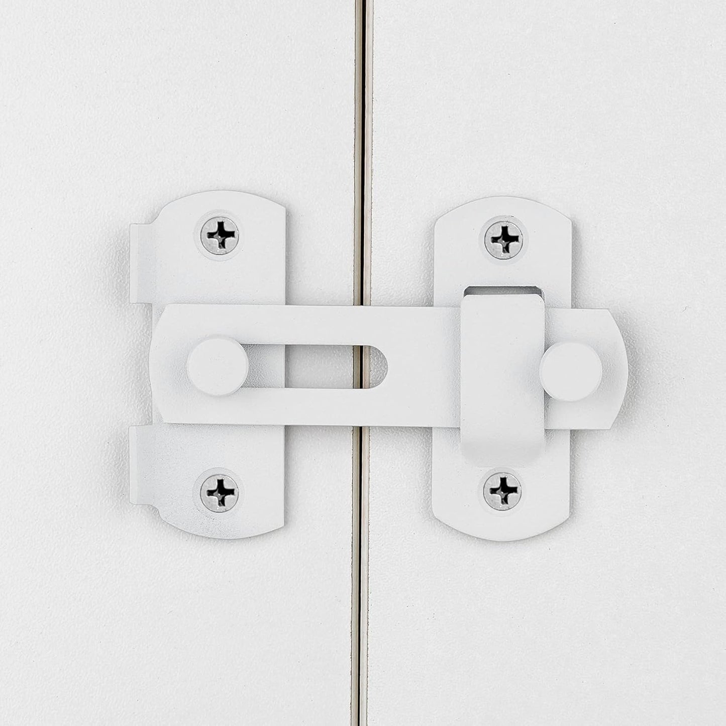 Set of 2 Matte White Stainless Steel Barn Door Latches - 2.75" x 2.02" Flip Lock for Bi-fold and Sliding Doors, Wine Cabinets, Closets - White Finish