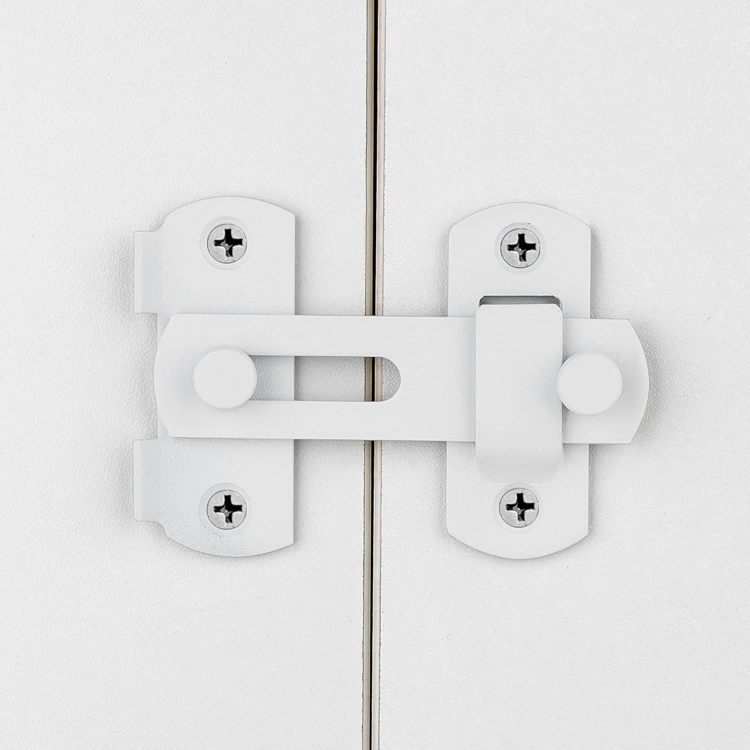 Set of 2 Matte White Stainless Steel Barn Door Latches - 2.75" x 2.02" Flip Lock for Bi-fold and Sliding Doors, Wine Cabinets, Closets - White Finish