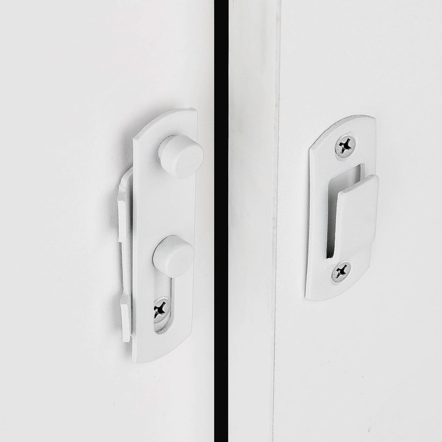 Set of 2 Matte White Stainless Steel Barn Door Latches - 2.75" x 2.02" Flip Lock for Bi-fold and Sliding Doors, Wine Cabinets, Closets - White Finish