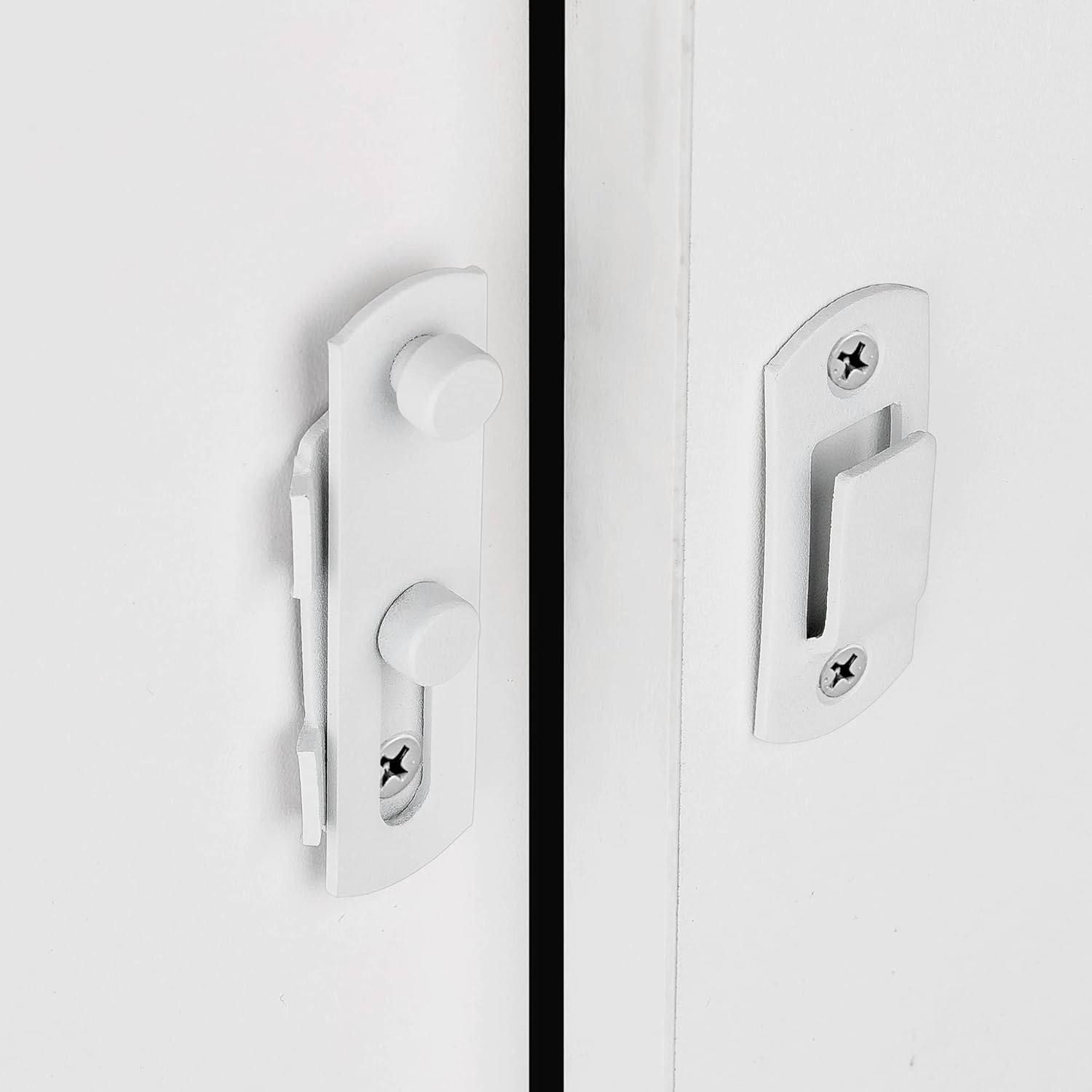 Set of 2 Matte White Stainless Steel Barn Door Latches - 2.75" x 2.02" Flip Lock for Bi-fold and Sliding Doors, Wine Cabinets, Closets - White Finish