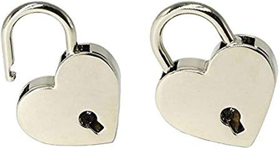Set of 2 Mini Heart Shaped Padlocks with Keys for Jewelry Boxes and More - Silver Color