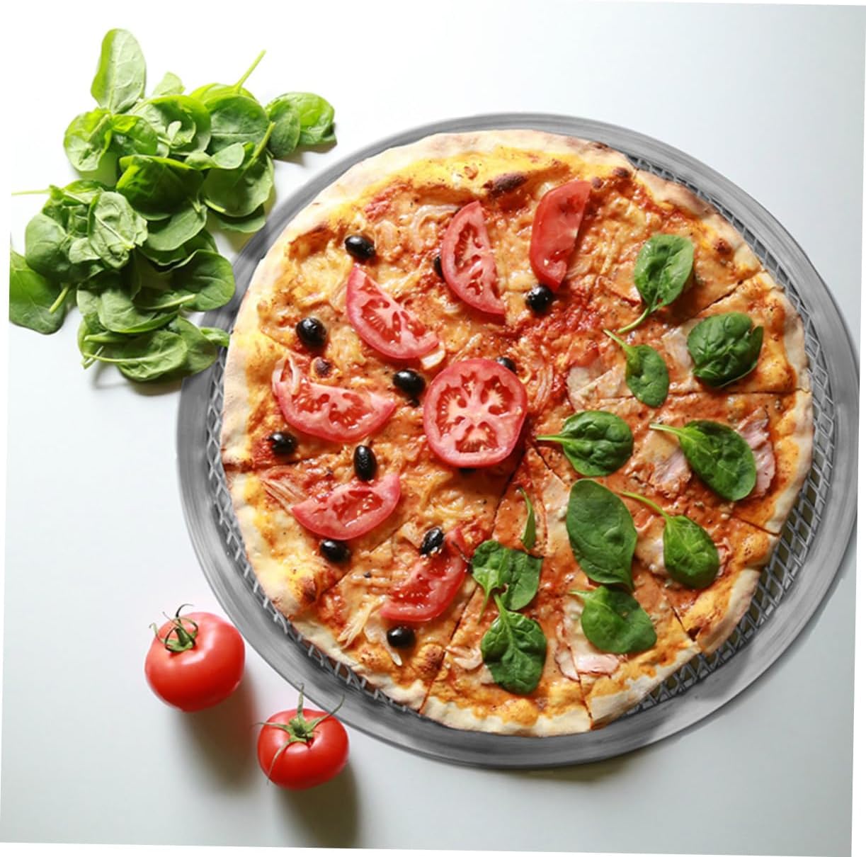 Set of 2 NULYLU Aluminum Pizza Screens - Round Pizza Baking Pans with Holes for Even Heat Distribution in Oven