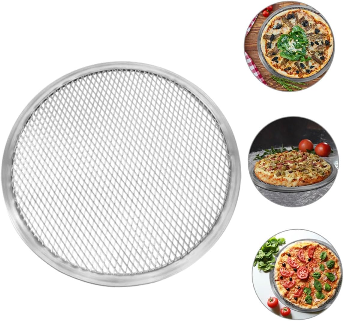 Set of 2 NULYLU Aluminum Pizza Screens - Round Pizza Baking Pans with Holes for Even Heat Distribution in Oven