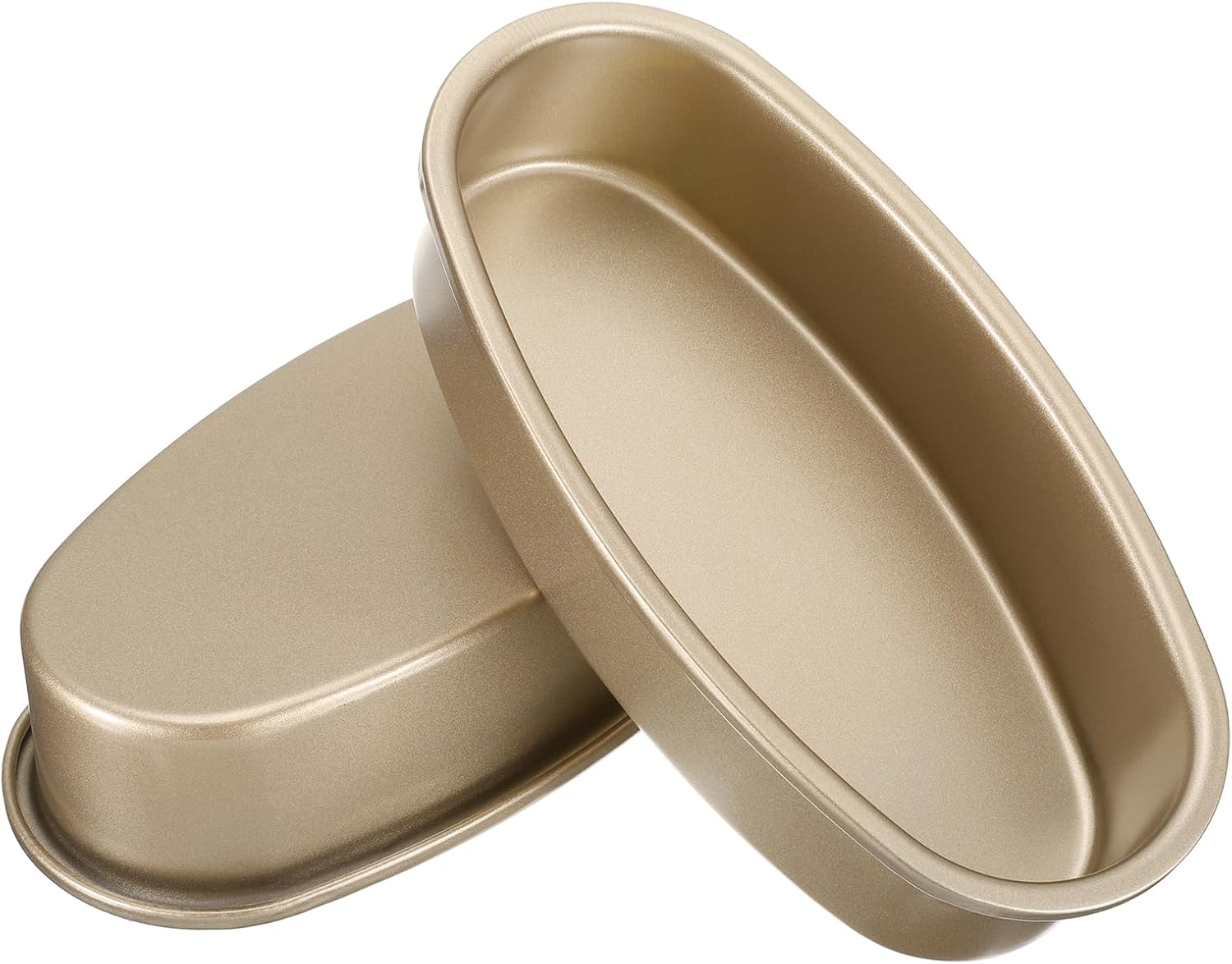Set of 2 Oval 9-Inch Non-Stick Cake Pans - Leakproof Cheese Cake Molds for Baking - Carbon Steel Bread Pan for Oven - Gold Color