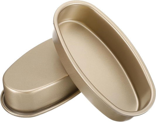 Set of 2 Oval 9-Inch Non-Stick Cake Pans - Leakproof Cheese Cake Molds for Baking - Carbon Steel Bread Pan for Oven - Gold Color
