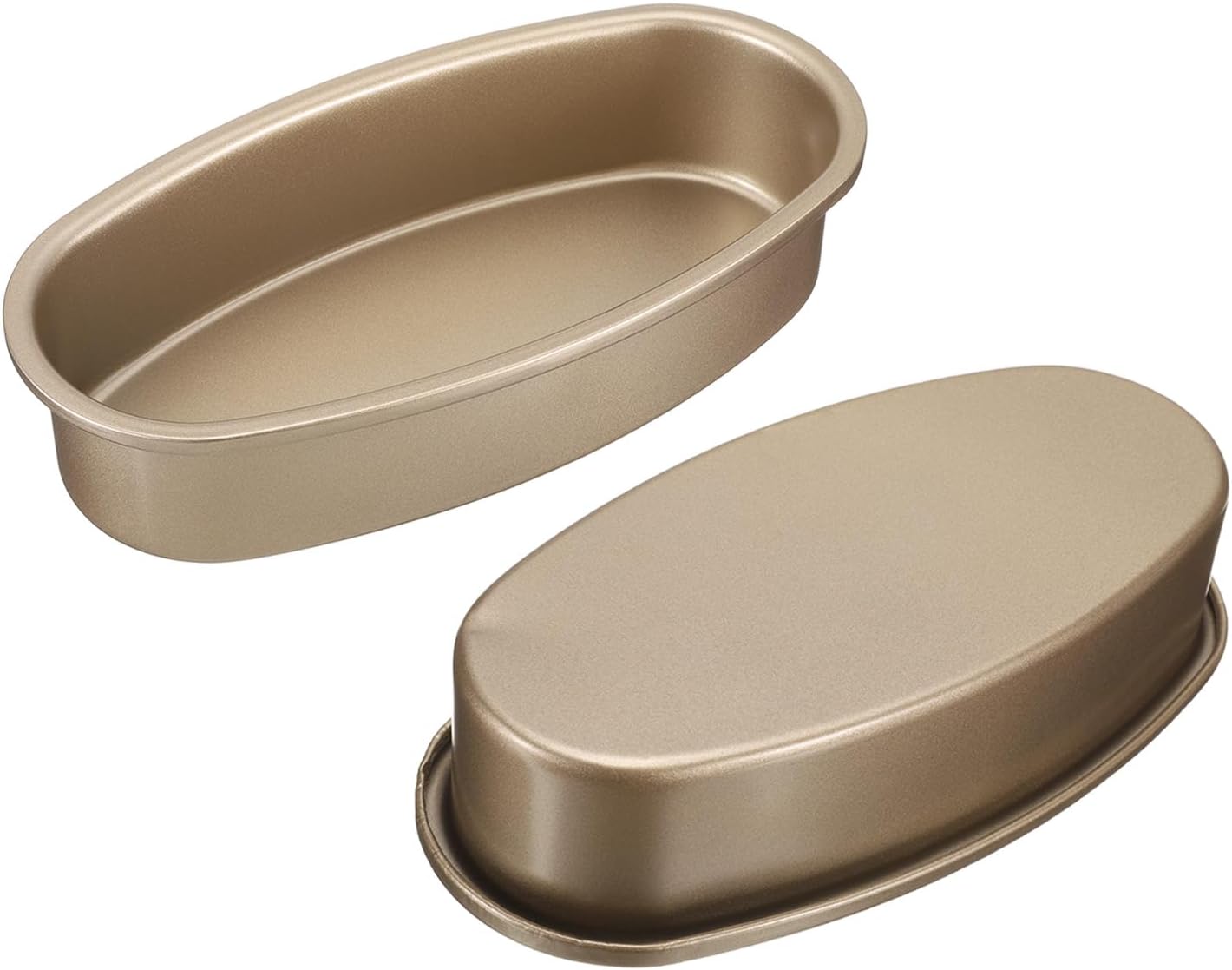 Set of 2 Oval 9-Inch Non-Stick Cake Pans - Leakproof Cheese Cake Molds for Baking - Carbon Steel Bread Pan for Oven - Gold Color