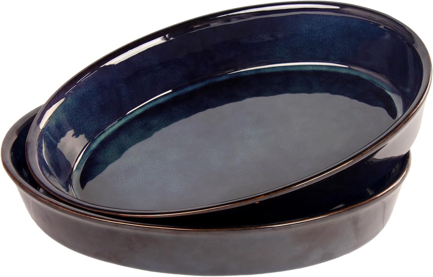 Set of 2 Oval Porcelain Pie Pans - 1.2 Quart Non-Stick Baking Dishes for Apple, Quiche, Pot Pies, and More - Oven Safe Dessert Plates 11 x 7.5 Inch