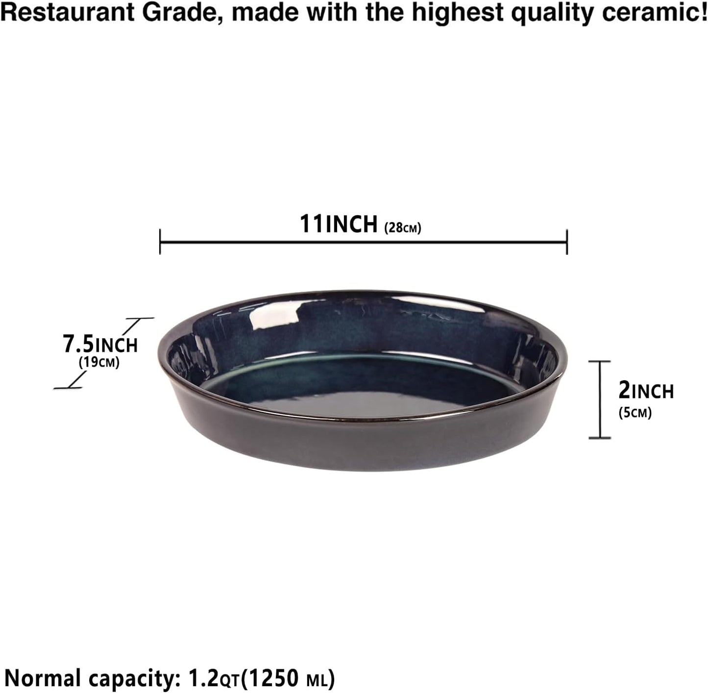 Set of 2 Oval Porcelain Pie Pans - 1.2 Quart Non-Stick Baking Dishes for Apple, Quiche, Pot Pies, and More - Oven Safe Dessert Plates 11 x 7.5 Inch