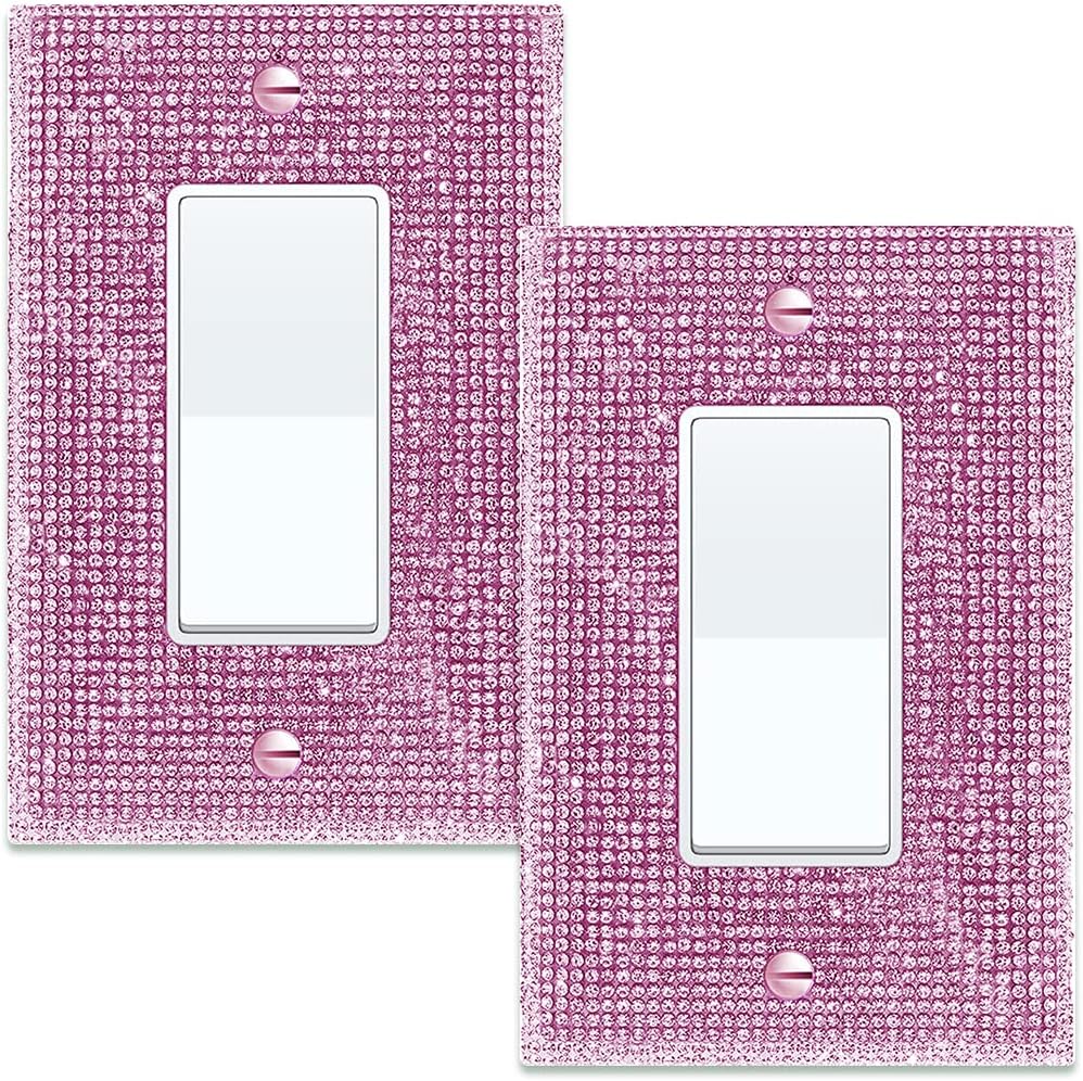 Set of 2 Pink Sparkly Light Switch and Outlet Cover Plates with Rhinestones for a Glamorous Touch to Your Home Decor