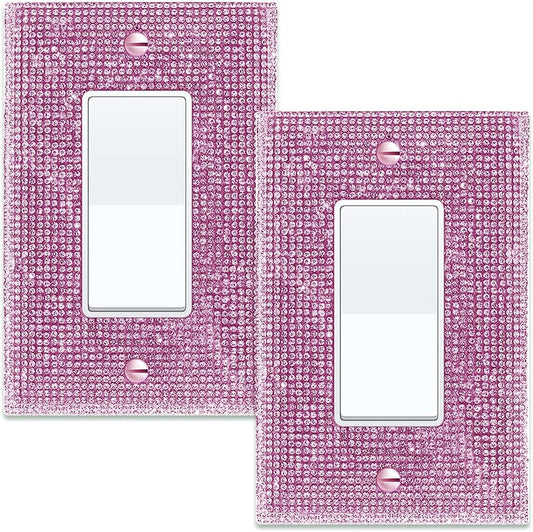 Set of 2 Pink Sparkly Light Switch and Outlet Cover Plates with Rhinestones for a Glamorous Touch to Your Home Decor