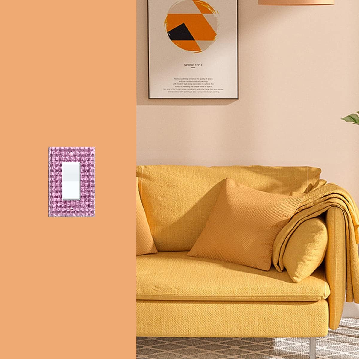 Set of 2 Pink Sparkly Light Switch and Outlet Cover Plates with Rhinestones for a Glamorous Touch to Your Home Decor