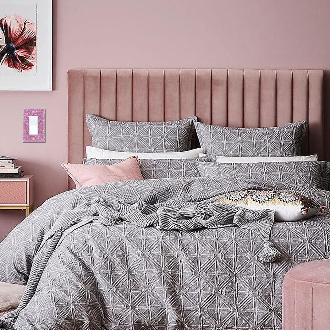 Set of 2 Pink Sparkly Light Switch and Outlet Cover Plates with Rhinestones for a Glamorous Touch to Your Home Decor