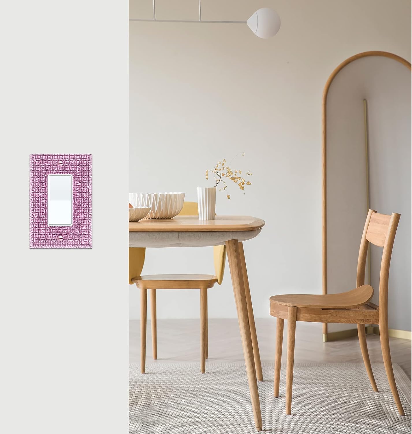 Set of 2 Pink Sparkly Light Switch and Outlet Cover Plates with Rhinestones for a Glamorous Touch to Your Home Decor