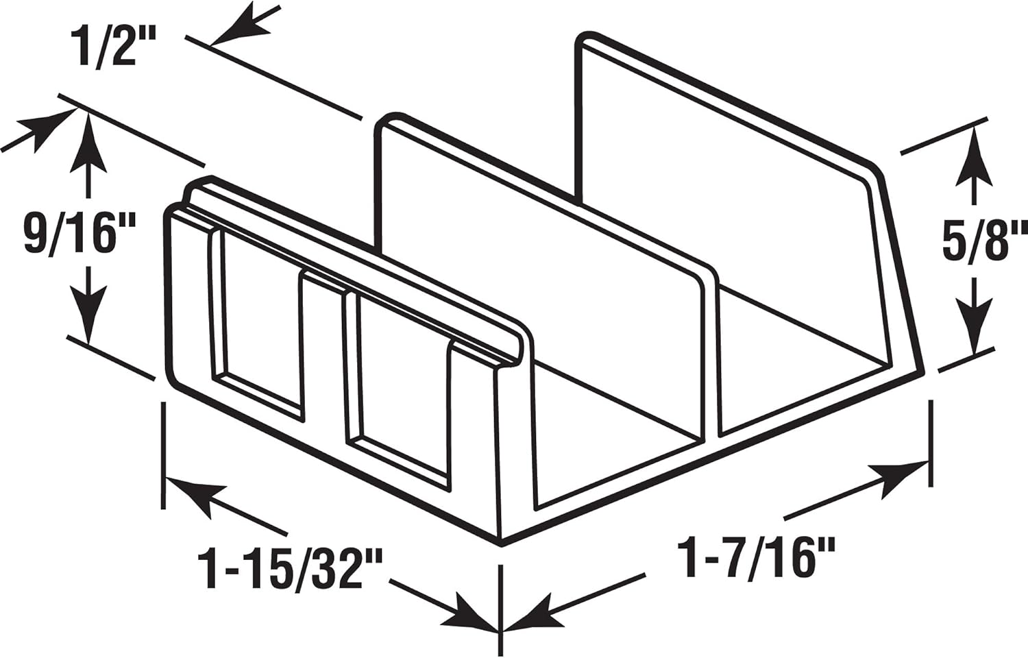 Set of 2 Prime-Line M 6059 Sliding Shower Door Bottom Guides - 1/2 In. Channels, Clear Plastic, Adhesive Backing